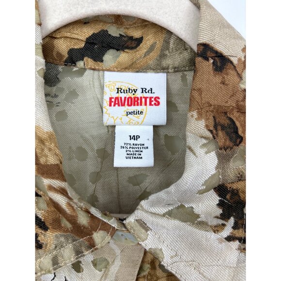 Ruby Rd. Burnout Button Roll Tab Sleeve Jacket Tan Brown 14 Petite NEW - Picture 4 of 5